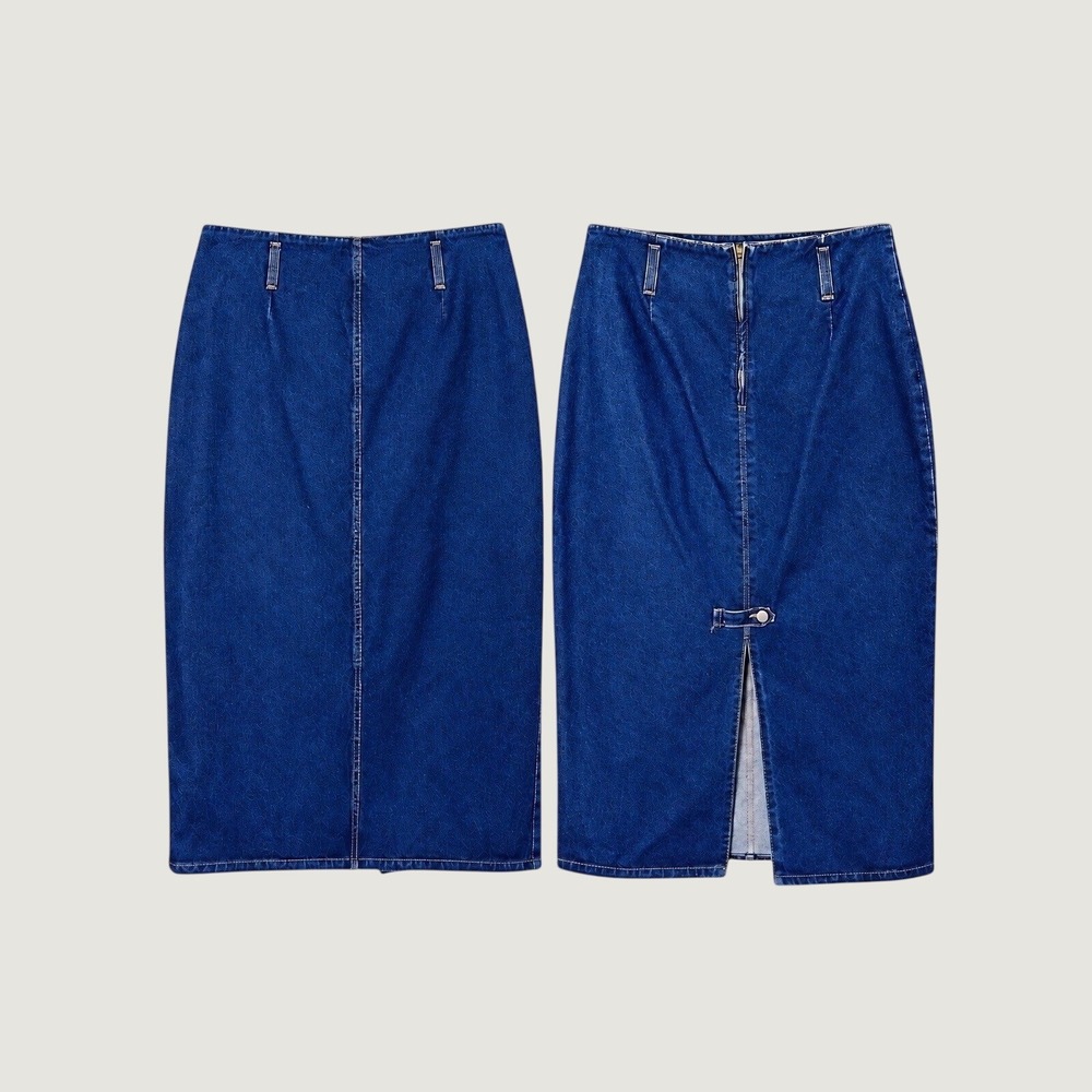 Vivaldi Jeanswear Denim Midi Skirt Women 16 Blue Vintage 90s Pencil Slit USA